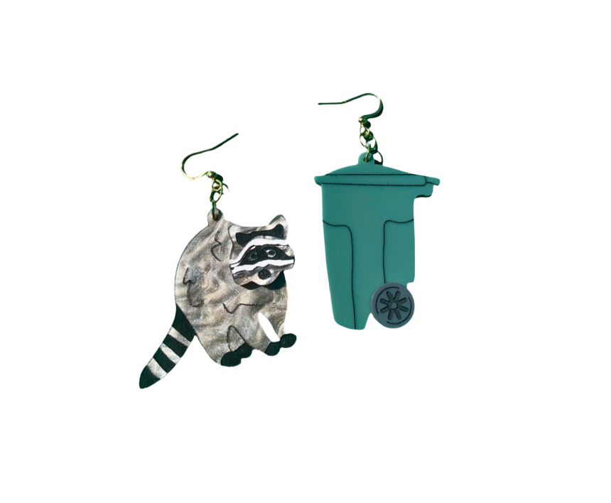 Raccoon and Trash Can Earring Set